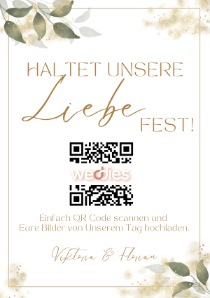 Foto App Hochzeit - QR-Code Vorlage - gold-grün