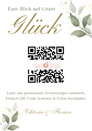 Foto App Hochzeit - QR-Code Vorlage - grün-gold
